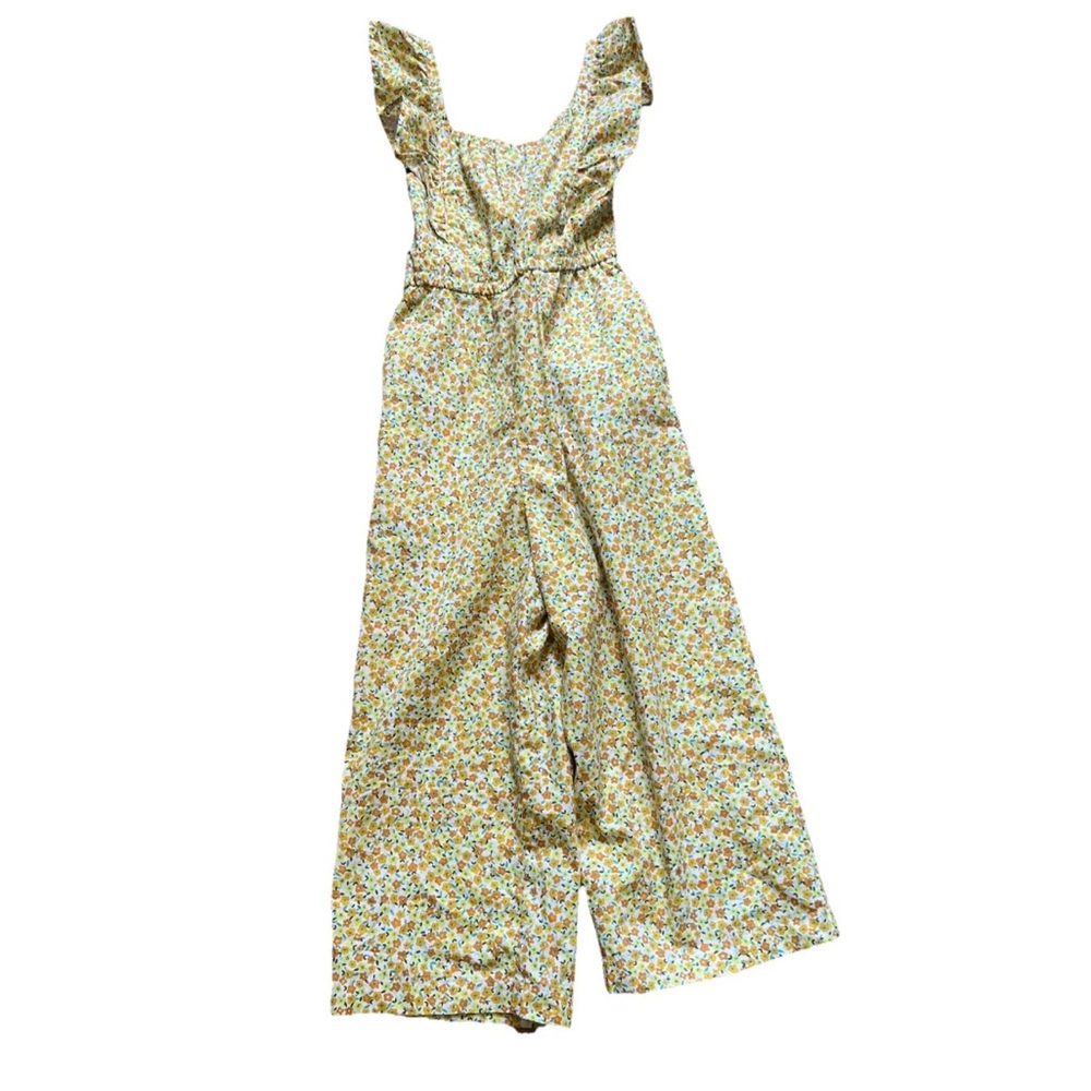Tea Kids Girls Ruffles Floral Romper Size 7 CrissCross Straps Orange Yellow